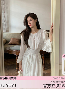 ZHUYIYI 新款法式白色早秋连衣裙女长袖气质收腰显瘦长款裙子秋季