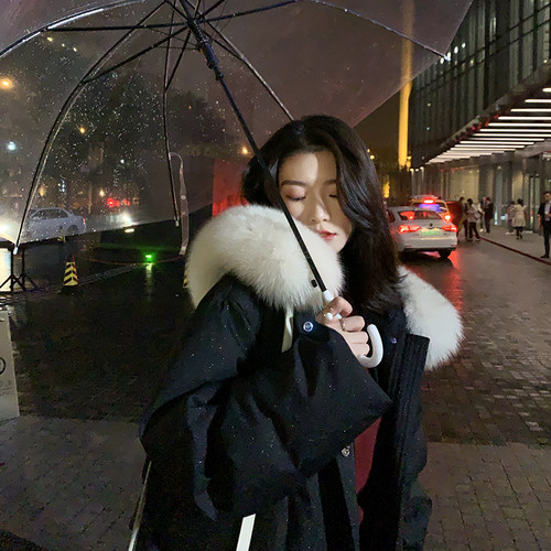 狐狸毛领中长款白鹅绒羽绒服加厚