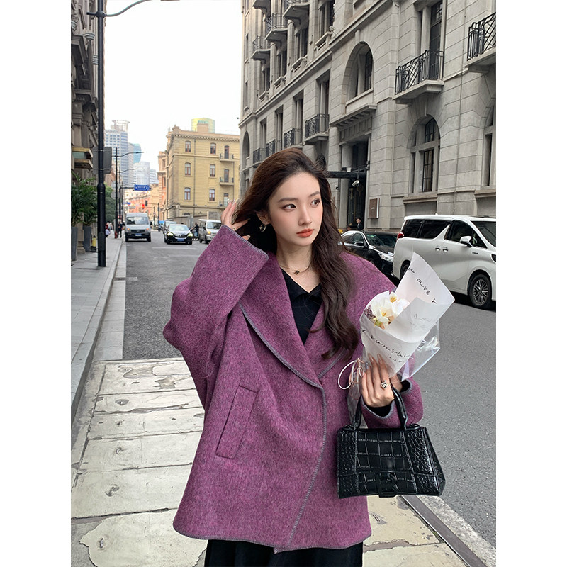 羊驼毛绵羊毛短款通勤慵懒连帽