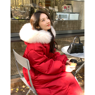 ZHUYIYI 新年红色长款大毛领羽绒服女2025冬季加厚外套