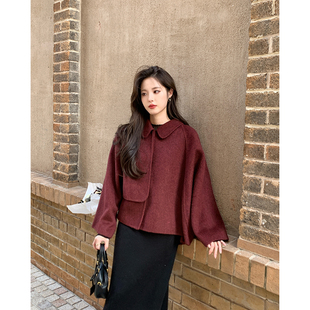 ZHUYIYI 毛呢外套 安哥拉红色双面羊绒大衣女2025冬羊毛篷披肩短款