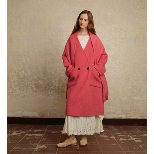 ZHUYIYI 新款温柔风流苏大围巾粉色羊毛秋冬大衣女