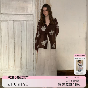 ZHUYIYI 早春新款百搭印花刺绣春夏季衬衫女款上衣设计感原创显瘦