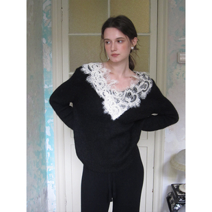 宽松高级感原创设计 羊毛蕾丝早秋毛衣女款 ZHUYIYI 慵懒艺术家