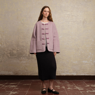 ZHUYIYI 新款国风淡紫色新中式盘口双面羊绒毛呢外套女秋冬上衣