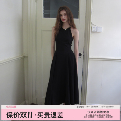 ZHUYIYI 法式气质新款黑色无袖连衣裙夏修身收腰显瘦长裙