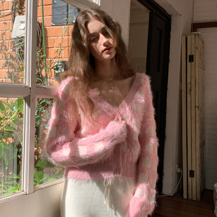 ZHUYIYI 新款秋冬粉色短款针织开衫毛衣女修身设计感