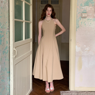 11点上新 新款 法式 连衣裙女收腰显瘦长裙 ZHUYIYI 卡其色无袖