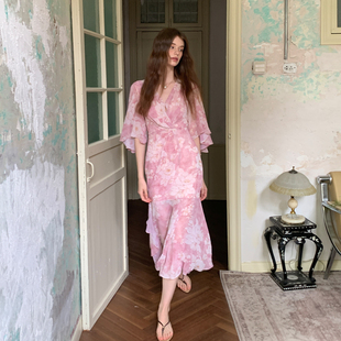 ZHUYIYI 新款蕾丝拼接连衣裙女夏高级感原创设计显瘦长裙收腰