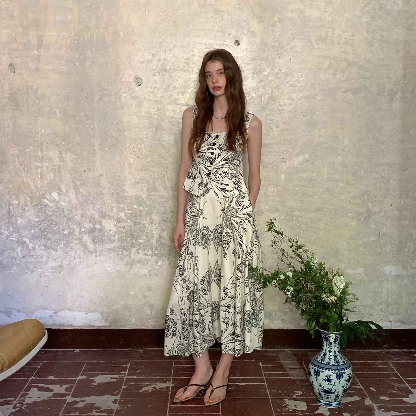 ZHUYIYI  新款法式印花背心吊带上衣+半裙两件套套装裙女夏,女装/女士精品,时尚套装,淘宝优惠券,粉丝福利购,淘宝优惠卷