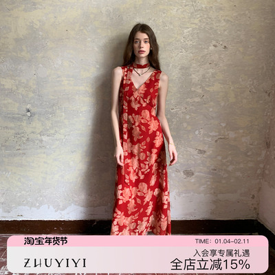 ZHUYIYI新款碎花无袖连衣裙