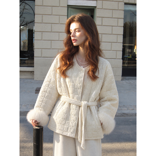 ZHUYIYI 10/20 20点上新 新款袖口狐狸毛领金丝绒棉服外套女冬