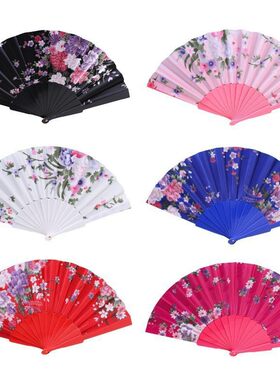 绸布中国风扇烫花塑料演出舞蹈扇丝绸工艺扇子古风折扇旗袍汉服扇