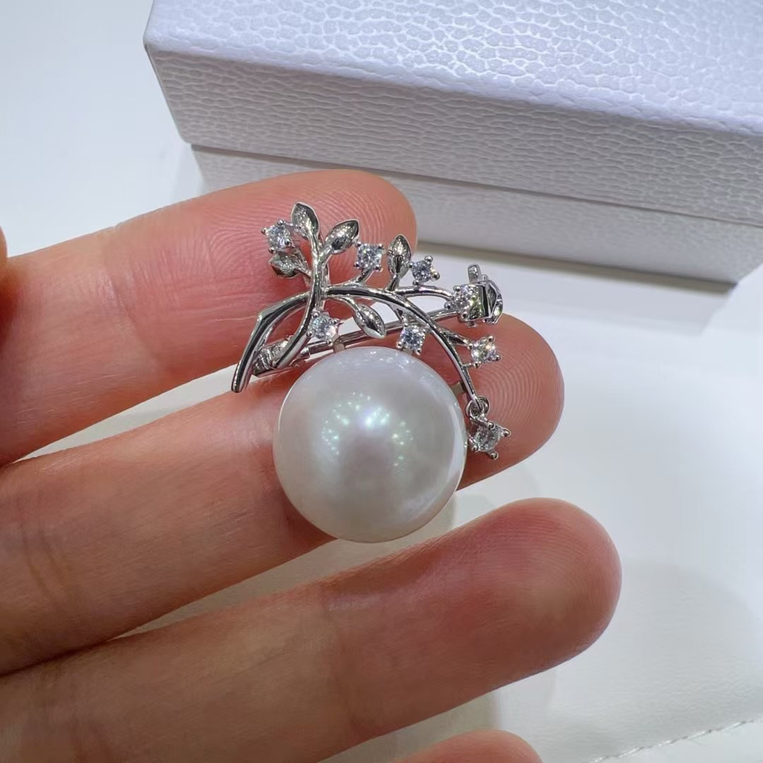 diy马贝珍珠胸针吊坠两用配件S925纯银树枝简约设计优雅小巧12-13