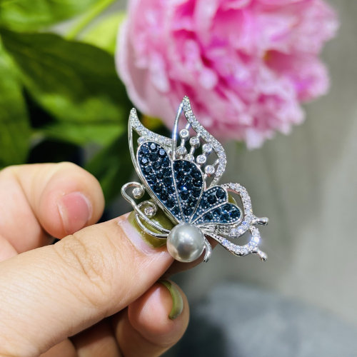 diy蝴蝶胸针高端胸花时尚合金百搭送礼新款别针可配9-10mm珍珠