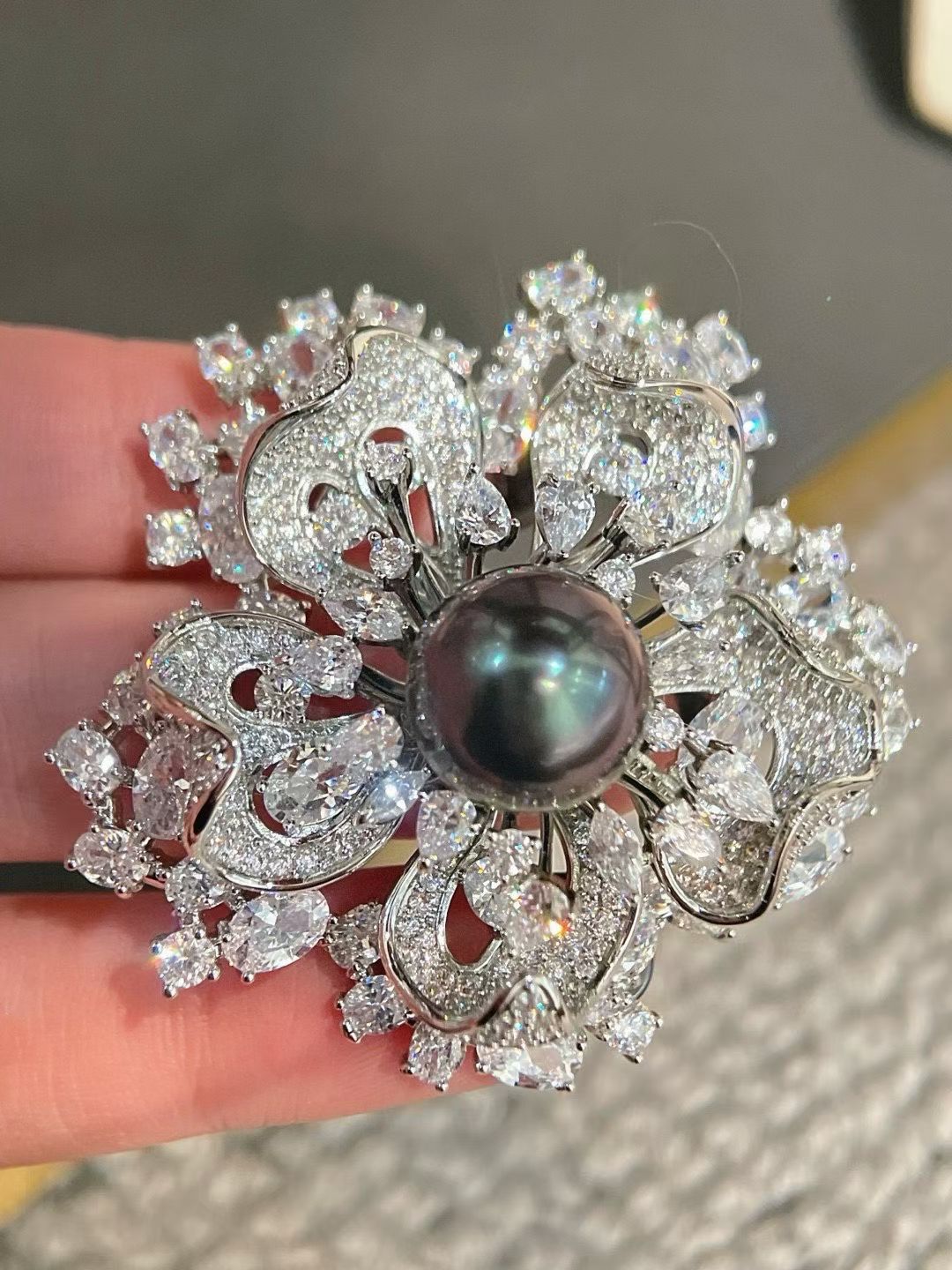 大溪地黑珍珠胸针diy配件可配11-12mm成品大溪地黑珍珠胸针随机