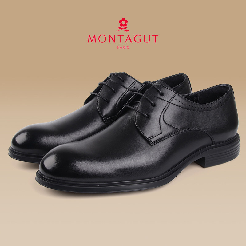 梦特娇皮鞋2024春季商务正装男士皮鞋真皮英伦通勤男款系带皮鞋