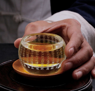 玻璃寺院师傅结缘寺庙功夫茶杯小号心经大悲咒吉祥八宝款供佛礼品