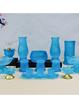蓝色琉璃套装家用供奉香炉花瓶供水杯供果盘供佛佛具用品大全