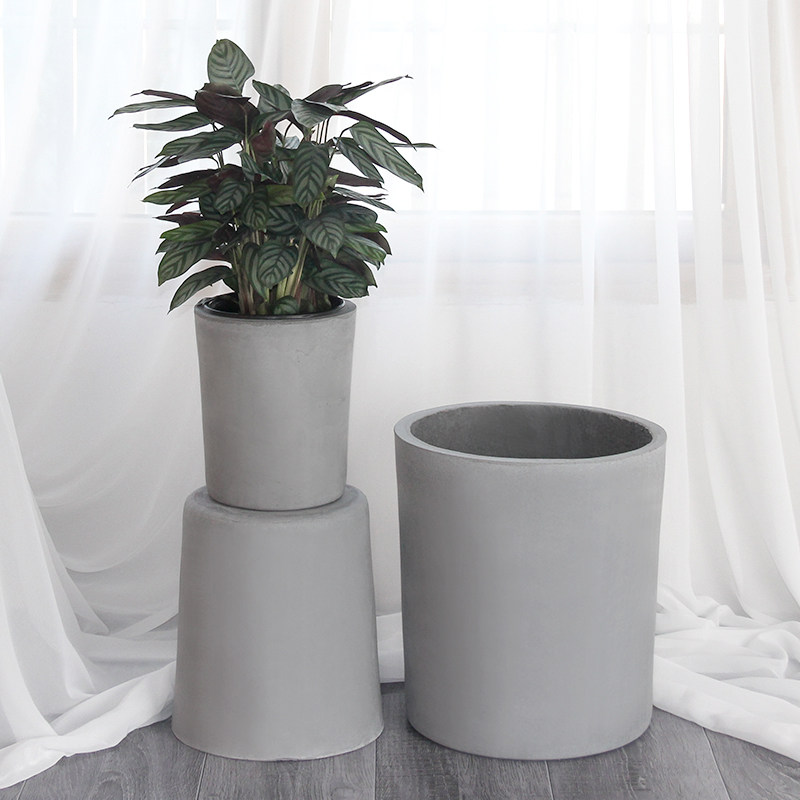 简约圆柱形仿水泥花盆加厚北欧室内植物现代创意落地花箱阳台大号