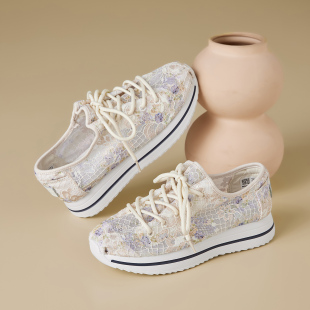 厚底系带休闲透气轻便休闲鞋 Tt&Mm 2026夏季 蕾丝帆布鞋 汤姆斯女鞋