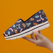 圆头增高舒适帆布鞋 一脚蹬卡通印花厚底休闲布鞋 汤姆斯女鞋 Tt&Mm