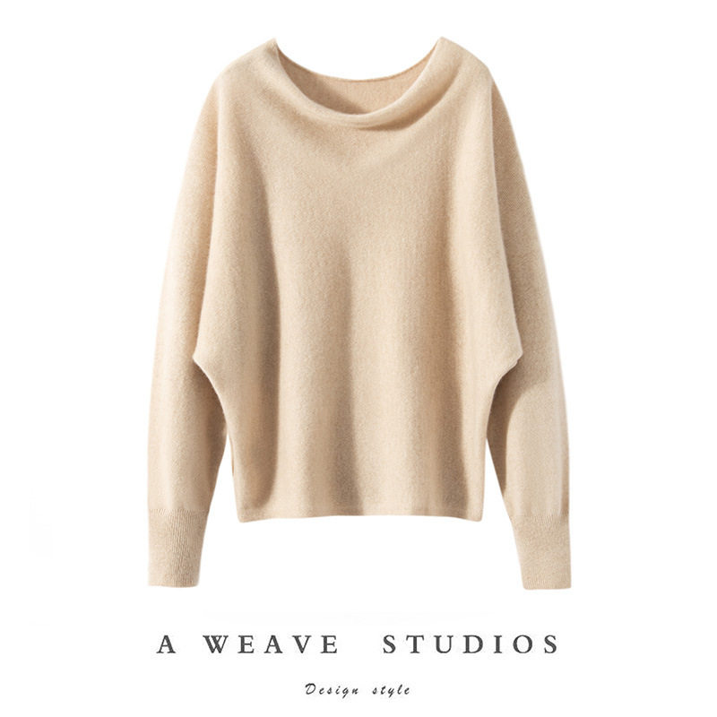 个性时髦女士100纯山羊绒衫25秋冬新款荡领设计感针织蝙蝠衫毛衣