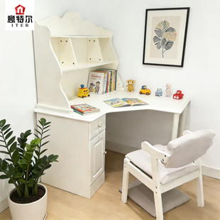 实木转角书桌书架一体拐角儿童书桌2026新款L型书桌学习桌电脑桌
