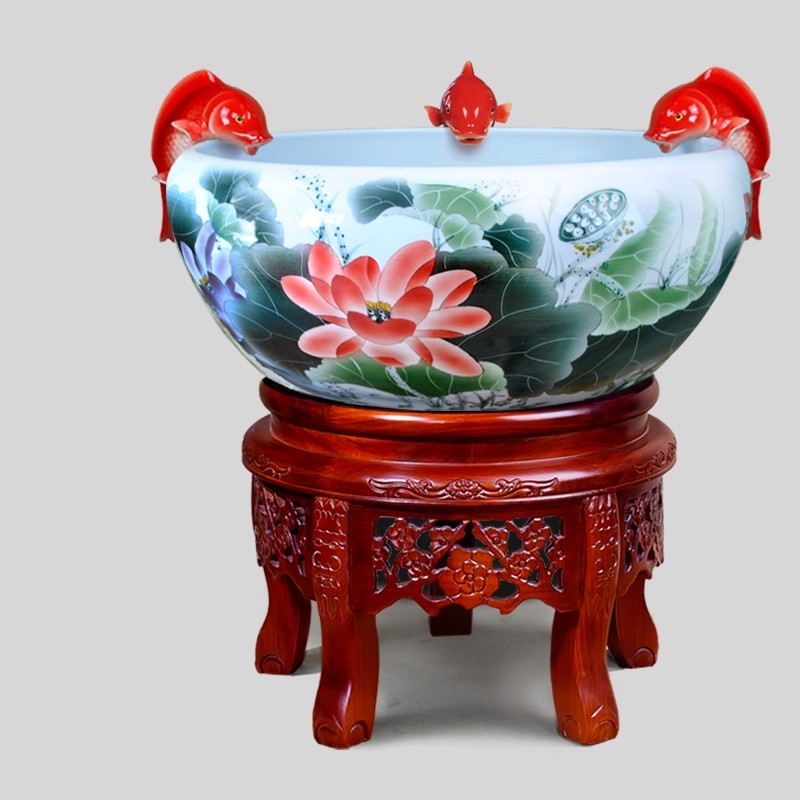 景德镇三鱼吐水陶瓷鱼缸客厅循环过滤金鱼盆景观摆件,宠物/宠物食品及用品,桌面缸,淘宝优惠券,粉丝福利购,淘宝优惠卷