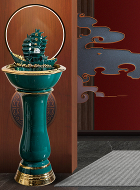 陶瓷喷泉循环流水雾化加湿器水景轮欧式客厅玄关落地摆件