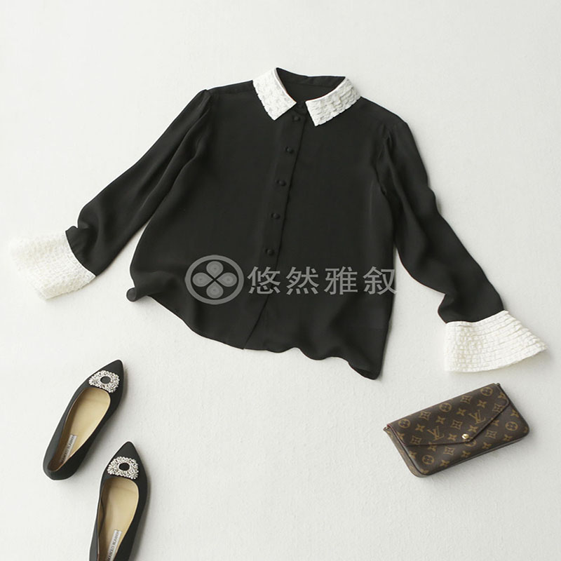 高定系 春夏新品 美惨了 复古蕾丝宫廷喇叭袖 19姆米双乔真丝衬衫
