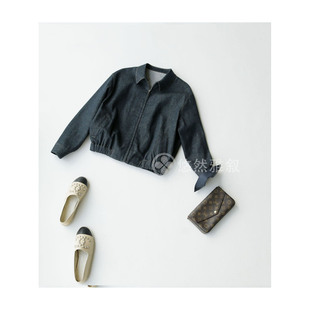 原358现198随性精致松紧底边小廓形清爽干练翻领拉链牛仔外套夹克