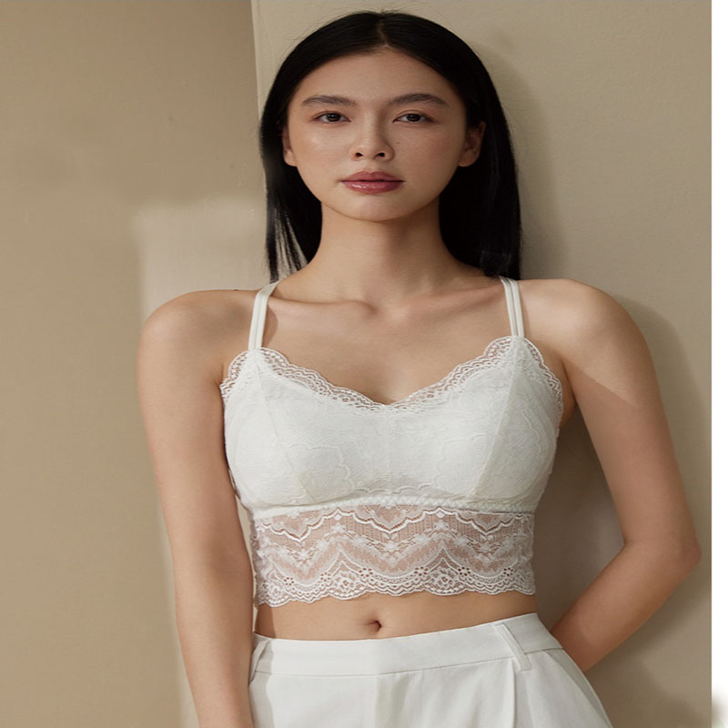 春夏新品 无搭扣交叉设计 内置隐形BRA全蕾丝美背打底背心210003
