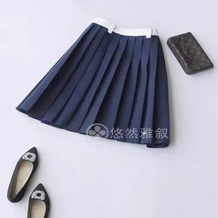 复古运动风丝羊毛百褶中长半裙 清新显白海军领 原958 现498