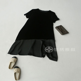 细腻柔软真丝丝绒拼醋酸连衣裙 小宽松A型 早秋新品 灵动立体拼接