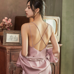 【桑蚕丝】重磅真丝睡衣女夏款性感吊带睡裙睡袍两件套家居服