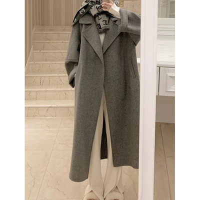 双面羊绒呢子大衣女2024秋冬季中长款高端西西里慵懒风羊毛呢外套