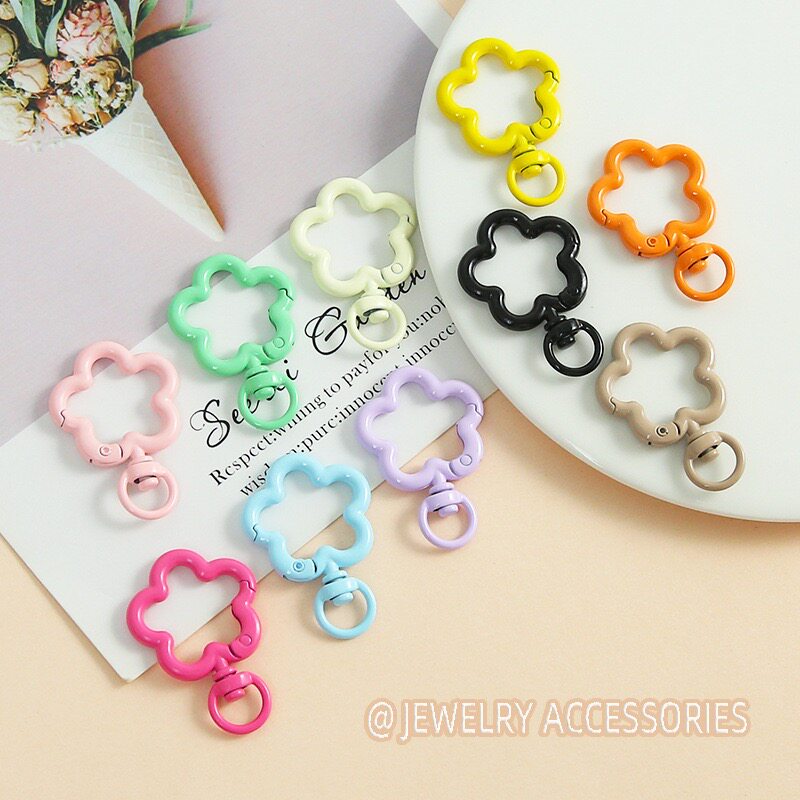 5个糖果色烤漆花朵弹簧扣手工DIY钥匙扣手机链背包公仔饰品配件