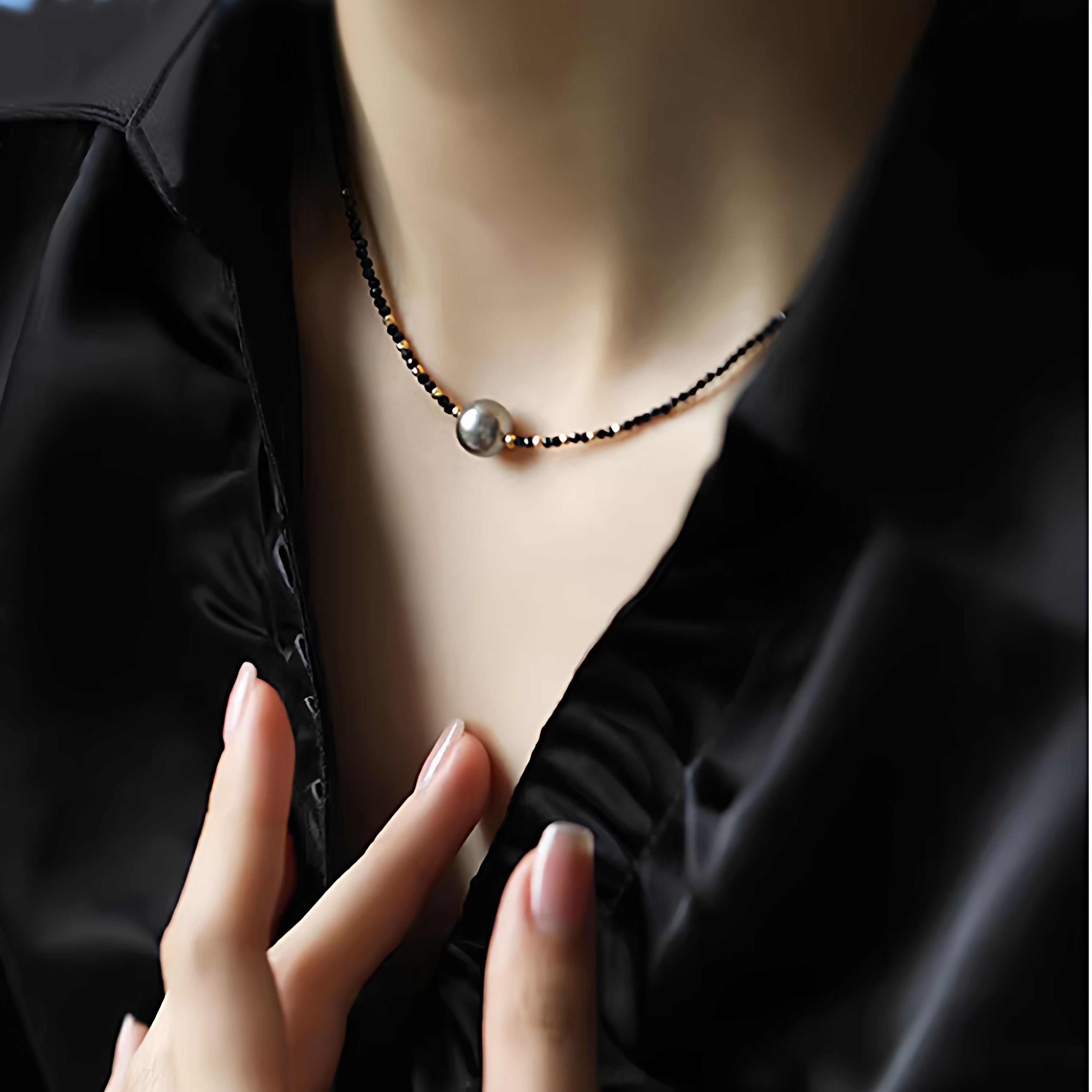 天然baby黑尖晶石项链