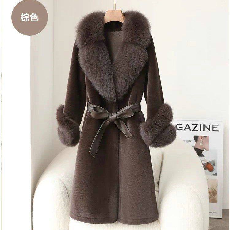 海宁网红皮草大衣毛毛棉服女神大毛领皮毛一体棉服加厚仿貂皮外套