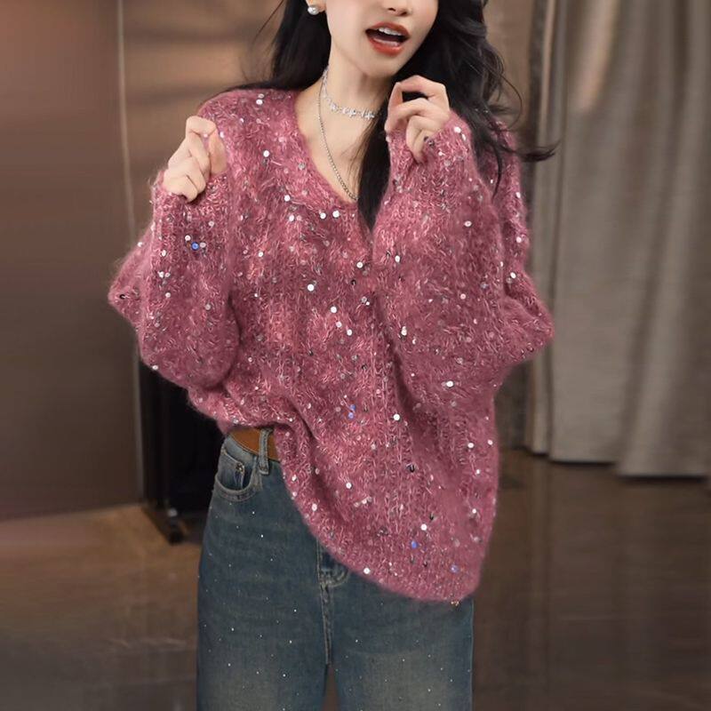 宽松软糯毛衣女显瘦长袖针织衫