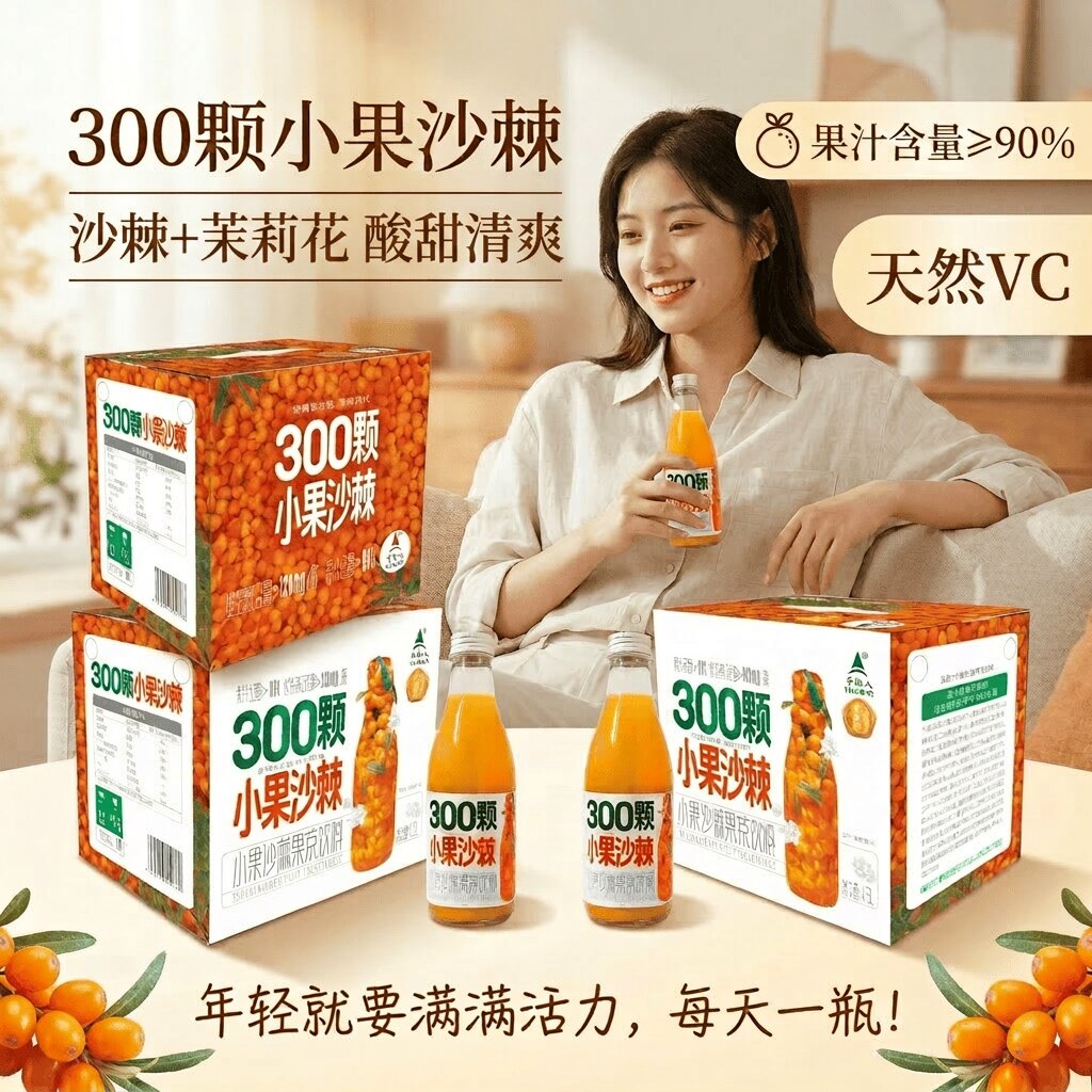 宇航人300颗小果沙棘果汁饮料图片