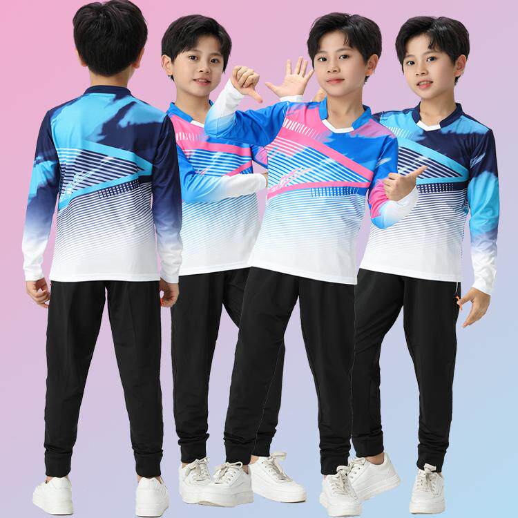 秋冬儿童羽毛球服套装乒乓球服长袖长裤速干排球运动服小学生印字