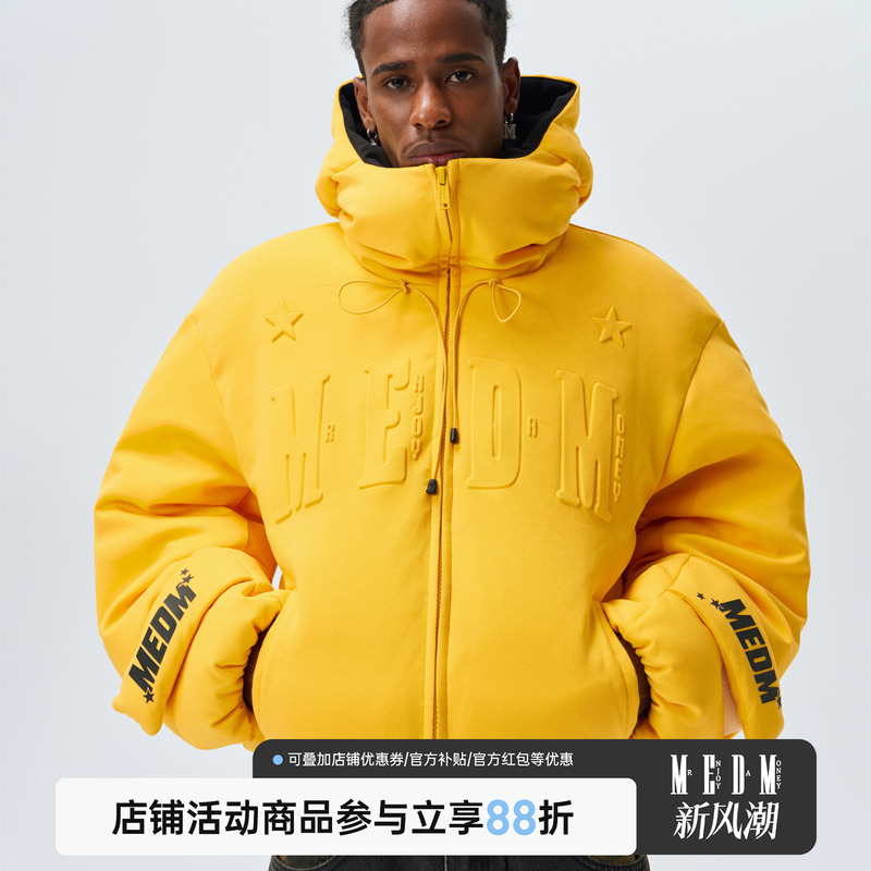 MEDM针织贴布印花连帽羽绒服