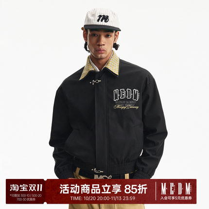 MEDM 双层领小格纹撞色飞机扣休闲夹克字母贴布刺绣高级翻领外套