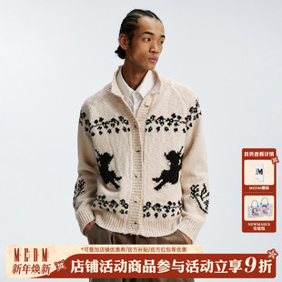 复古慵懒情侣翻领针织衫 毛衣冬季 休闲天使图案刺绣保暖开衫 MEDM