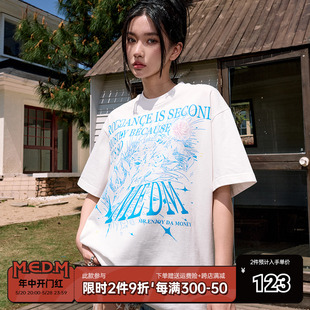 美式 MEDM24SS水晶玫瑰短袖 新款 T恤男夏季 潮流圆领宽松情侣体恤衫