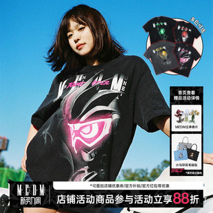 美式 T恤男夏季 复古体恤休闲上衣 系列短袖 MEDMx假面骑士霓虹灯风格