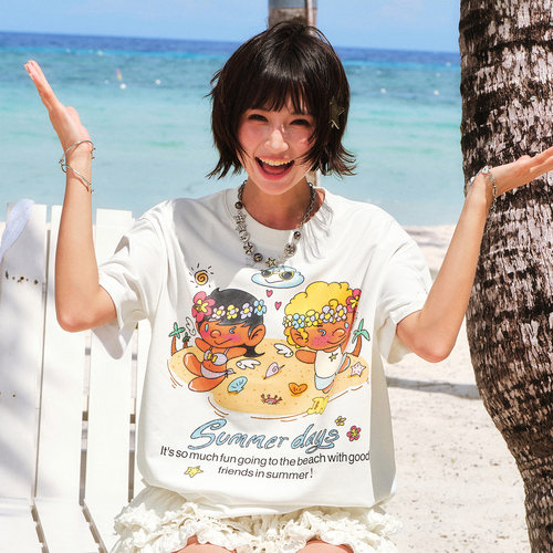MEDM小天使夏日时光闪粉印花短袖
