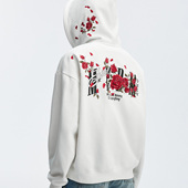 加绒宽松情侣连帽卫衣开衫 美式 外套秋 玫瑰刺绣休闲拉链帽衫 MEDM